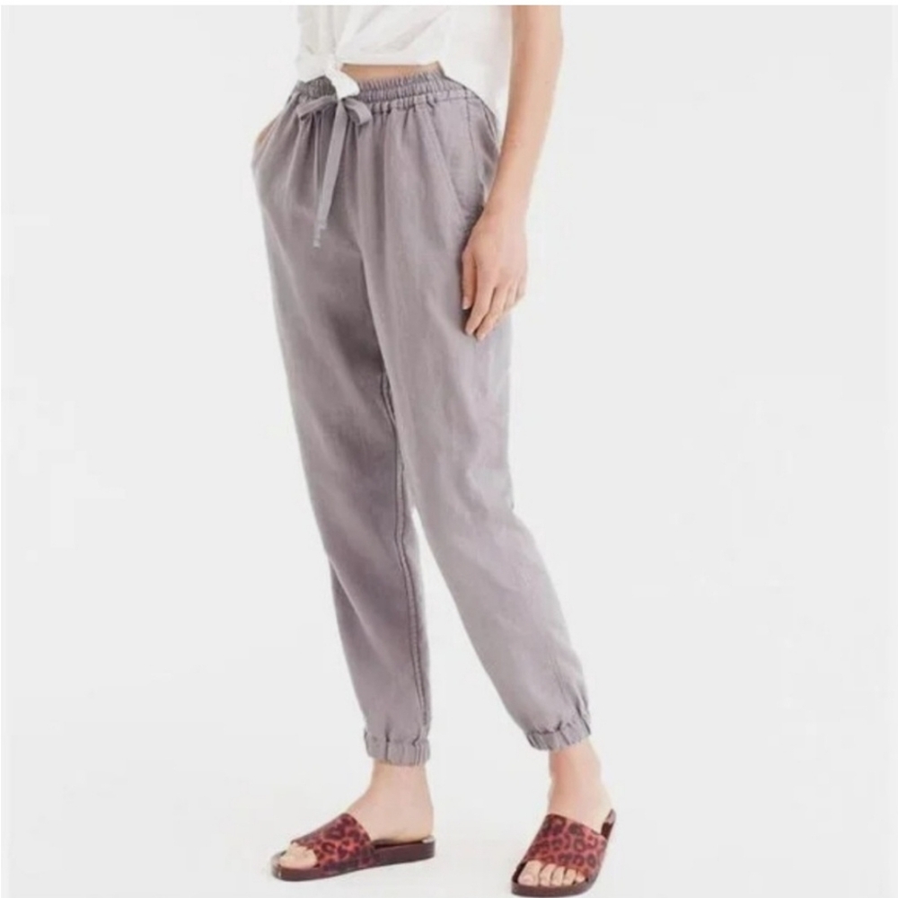 J.Crew Point Sur Seaside Pants in Grey Linen Tie Waist Joggers Size 6